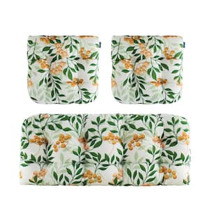 3-Piece Outdoor Chair Cushions Loveseats Outdoor Cushions Set Floral for Patio Furniture in White H4" X W19"