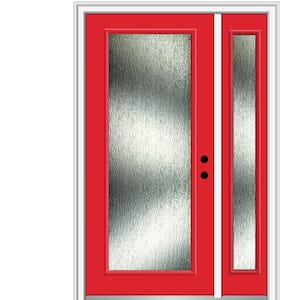 48 in. x 80 in. Left-Hand Inswing Rain Glass Red Saffron Fiberglass Prehung Front Door on 6-9/16 in. Frame