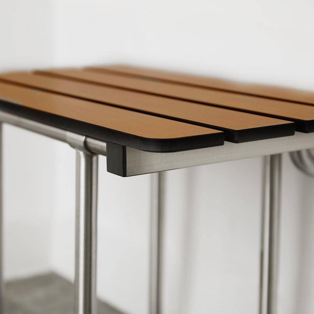 24-inch Teak and Stainless Steel Wall-Mounted Shower Bench