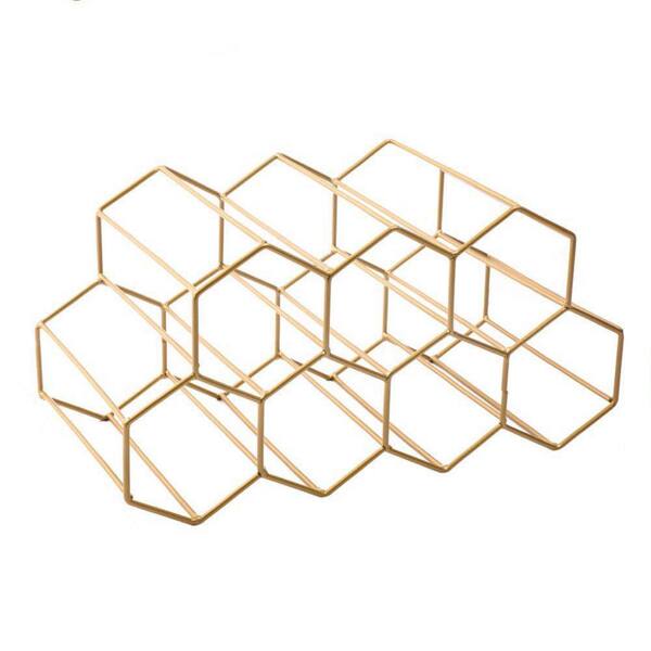 Angel Sar 9-Bottle Holder Metal Wire Small Gold Wine Rack for ...