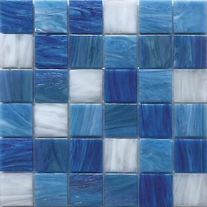Mingles 12 in. x 12 in. Glossy Blue and White Glass Mosaic Wall and Floor Tile (20 sq. ft./case) (20-pack)