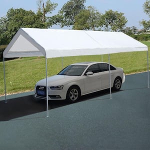 10 ft. x 20 ft. White Roof Polyethylene Carport with Steel Frame and 6-Legs Car Canopy Shelter