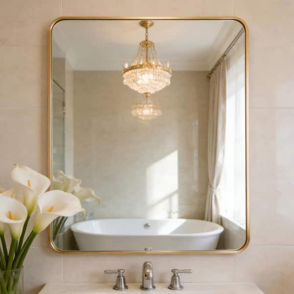 Anky 24 in. W x 32 in. H Rectangle Aluminum Alloy Wall Mirror Horizontal and Vertical Bathroom Vanity Mirror in Gold