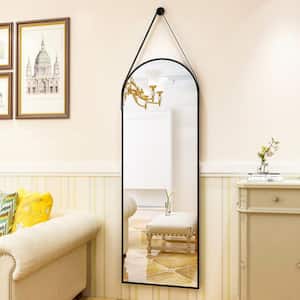 16 in. W x 48 in. H Arched Modern Black Aluminum Alloy Framed Full Length Mirror Wall Mirror