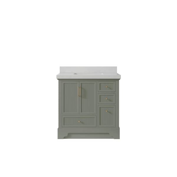 Willow Collections Alys 36 in. W x 22 in. D x 36 in. H Single Sink Bath Vanity Center in Evergreen with 2 in. Carrara Qt. Top
