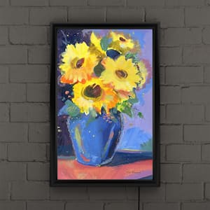 "Sunflowers II' Floral Bold Still Life Painting" by Sheila Golden Framed with LED Light Floral Wall Art 24 in. x 16 in.