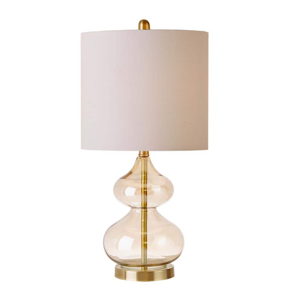 Gold Gourd Shape Glass Table Lamp Set with Drum Shade