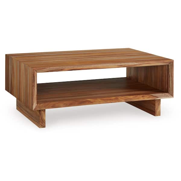 Signature Design By Ashley Dressonni 46 in. Brown Rectangle Wood Coffee Table with Shelves
