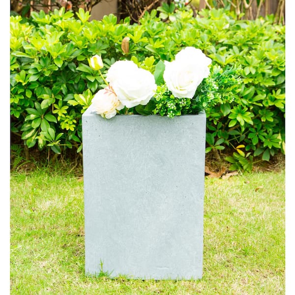 Medium 16 in. Tall Slate Gray Lightweight Concrete Square Outdoor Planter