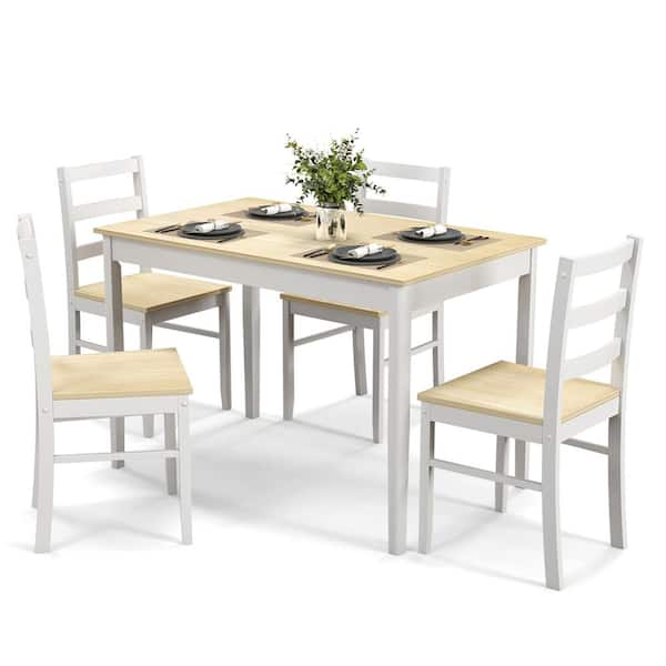 Costway 5-Piece Rectangle Natural Wood Top Dining Room Set Set Seats 4 ...