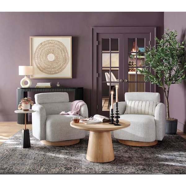 Leander 29 in. Oak Round Wood Coffee Table with Cone-Shaped Pedestal Base