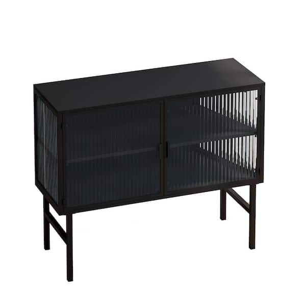 Aoibox 43.31 in. D x 15.75 in. W x 36.42 in. H Glass Modern Two-door Cabinet with Two-tier Storage