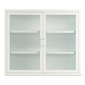 27.6 in. W. x 9.1 in.  D x 23.6 in. H White Double Glass Door Wall Cabinet with Detachable Shelves for Bathroom, Kitchen