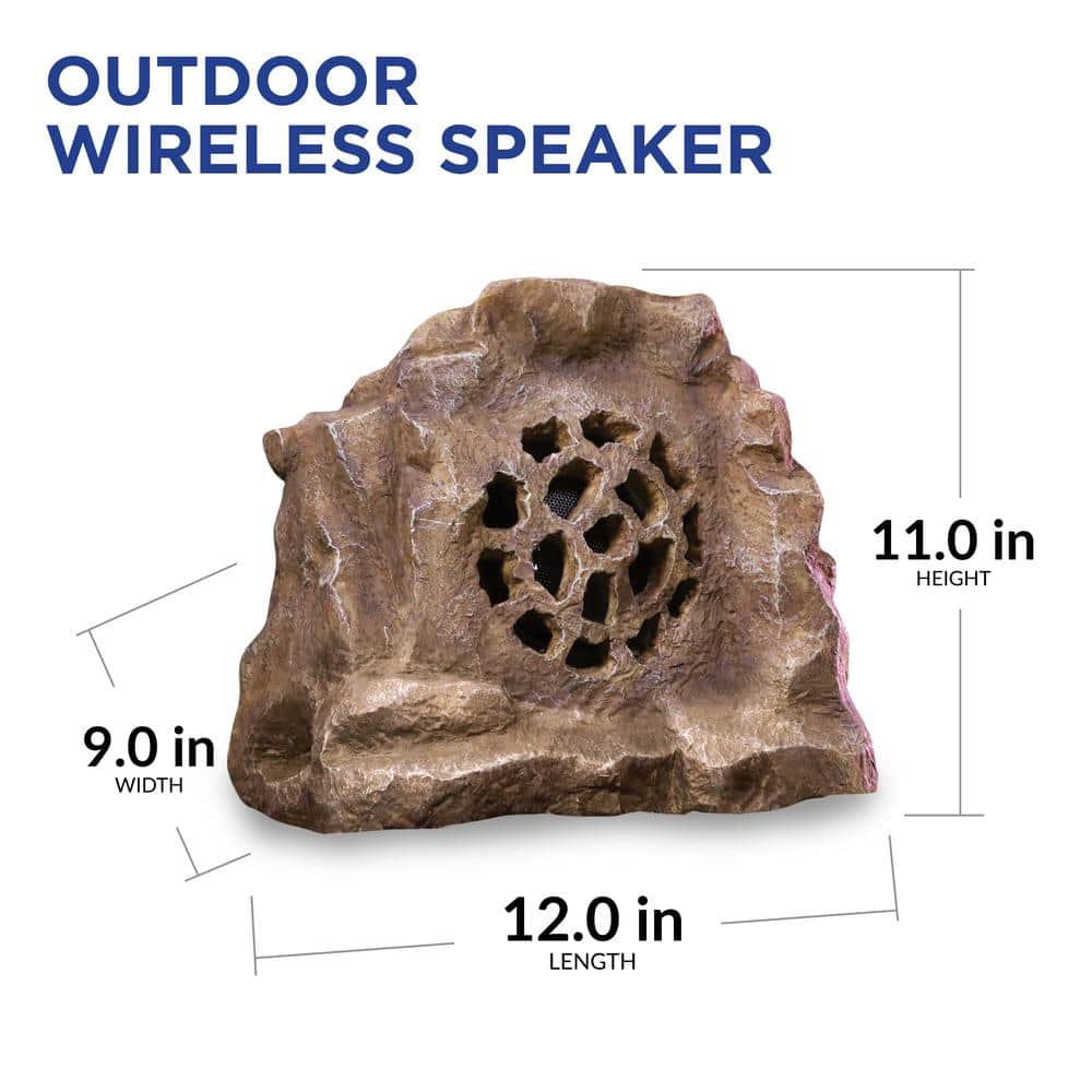 Brown Weatherproof Solar-Powered Outdoor Rock Speaker
