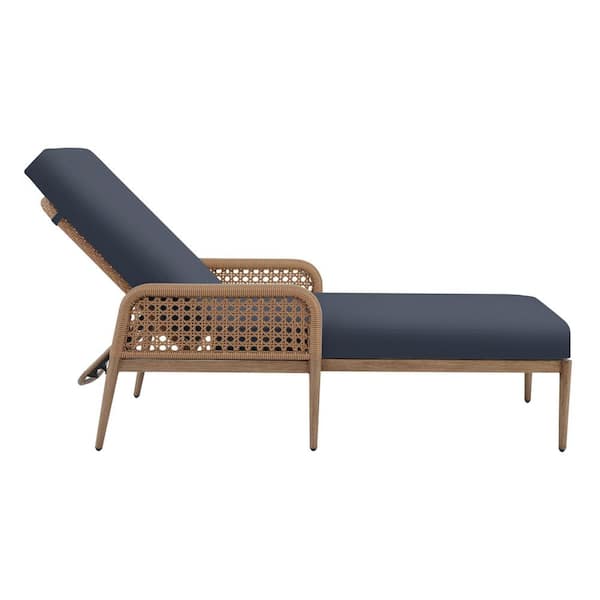 Hampton Bay Coral Vista Brown Wicker Outdoor Patio Chaise Lounge with CushionGuard Sky Blue Cushions