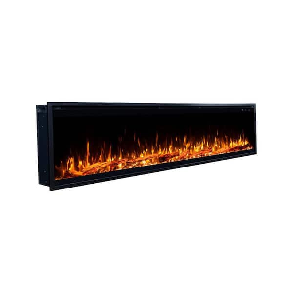 Sideline Elite Pro 100 in. Wall Mount or Recessed Smart Electric Fireplace in Black with Fire Crackle Sound