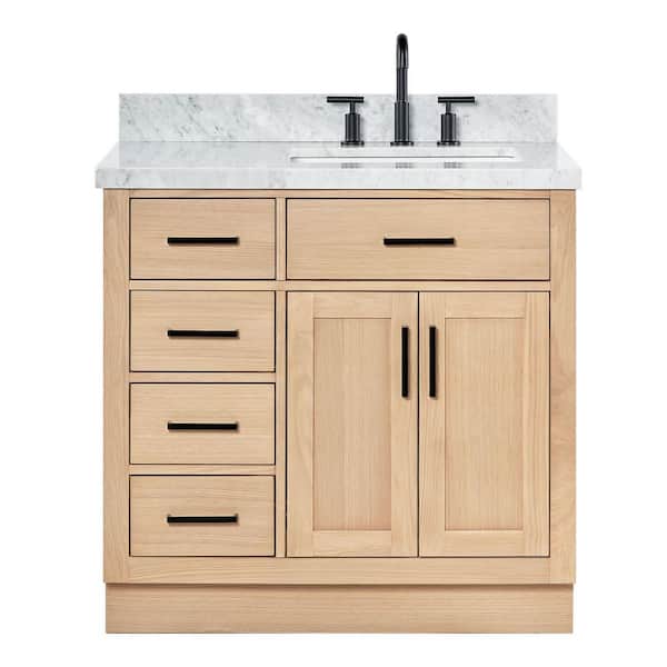 Hepburn 36 in. W x 22 in. D x 36 in. H Single Freestanding Bath Vanity in Oak with Italian Carrara Marble Top