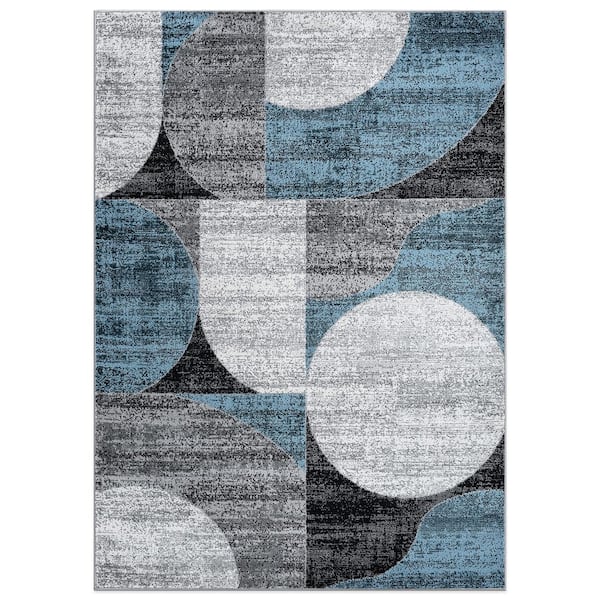Modern Geometric Design Blue 7 ft. 10 in. x 10 ft. Area Rug