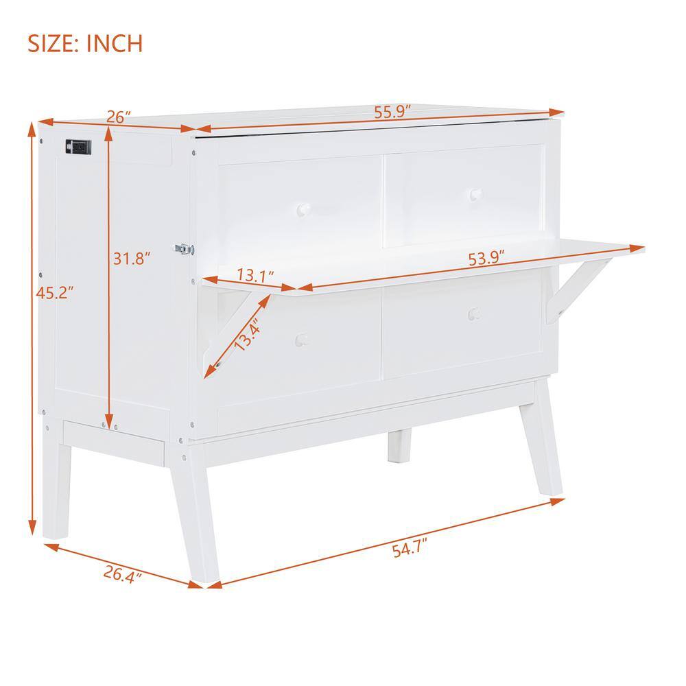 Gray Wood Frame Queen Size Murphy Bed with Built-in Charging Station, Removable Bedside Shelves, Chest with Desktop - thumbnail 7