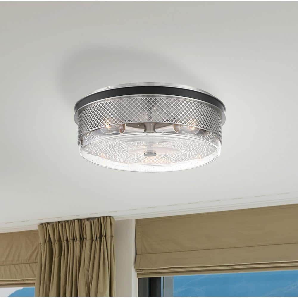 Coal & Brushed Nickel Seedy Glass 3-Light Flush Mount