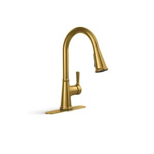 Tyne Single-Handle Pull-Down Sprayer Kitchen Faucet in Vibrant Brushed Moderne Brass