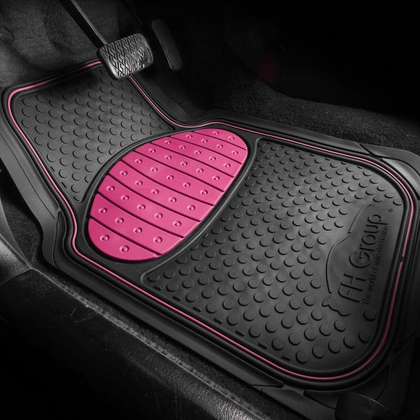 BDK MT-505 Pink Floral Design Car Floor Mats,4 Piece, Front & Rear with  Rubber Backing-Universal Fit 