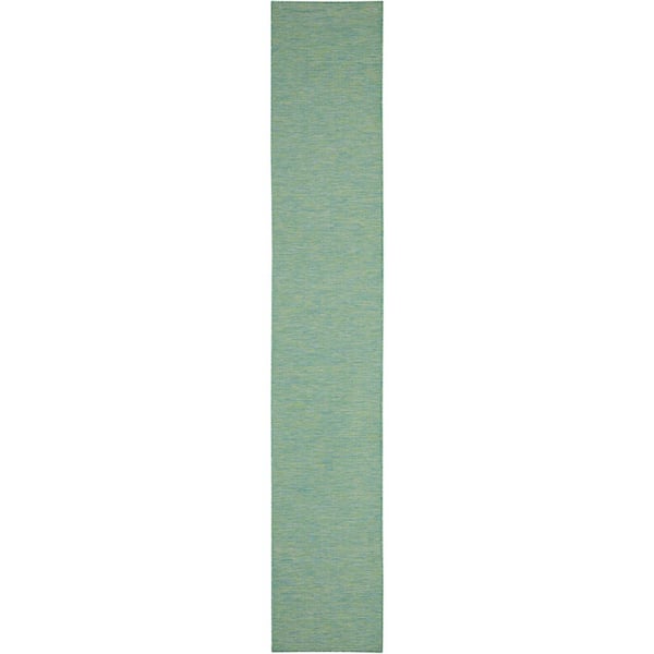 Positano Blue/Green 2 ft. x 10 ft. Kitchen Runner Solid Modern Indoor/Outdoor Patio Area Rug