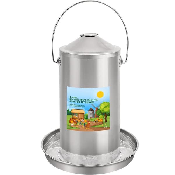 Automatic Chicken Waterer 11 x 11 x 10 in. 304 Stainless Steel Poultry Drinker Heavy-Duty Leak-Proof Design
