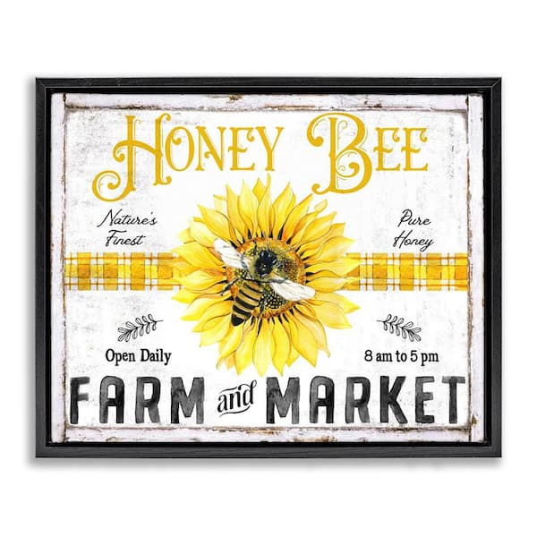 Stupell Industries Rustic Honey Bee & Flower by Creatif Belle Black Floater Frame Animal Graphic Art Print 25 in. x 31 in.