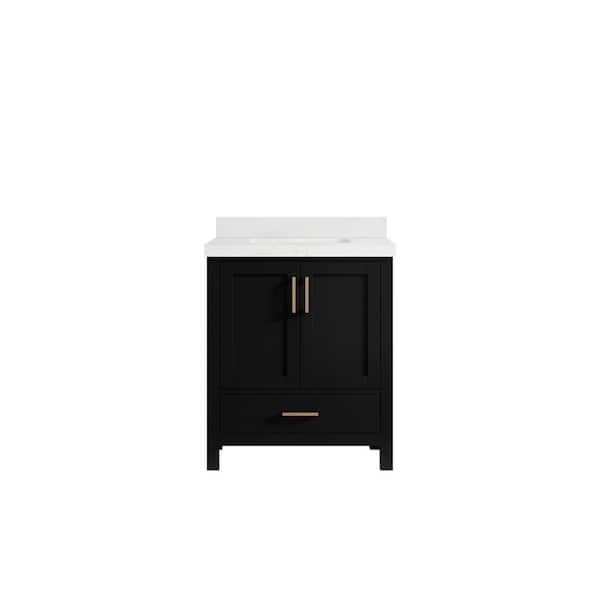 Willow Collections Malibu 30 in. W x 22 in. D x 36 in. H Single Sink Bath Vanity Center in Black with 2 in. Empira Quartz Top