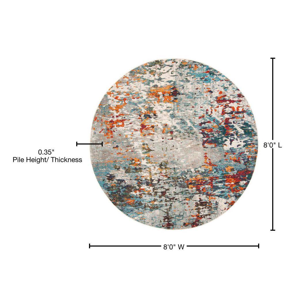 Madison 8' Round Gray and Blue Synthetic Area Rug