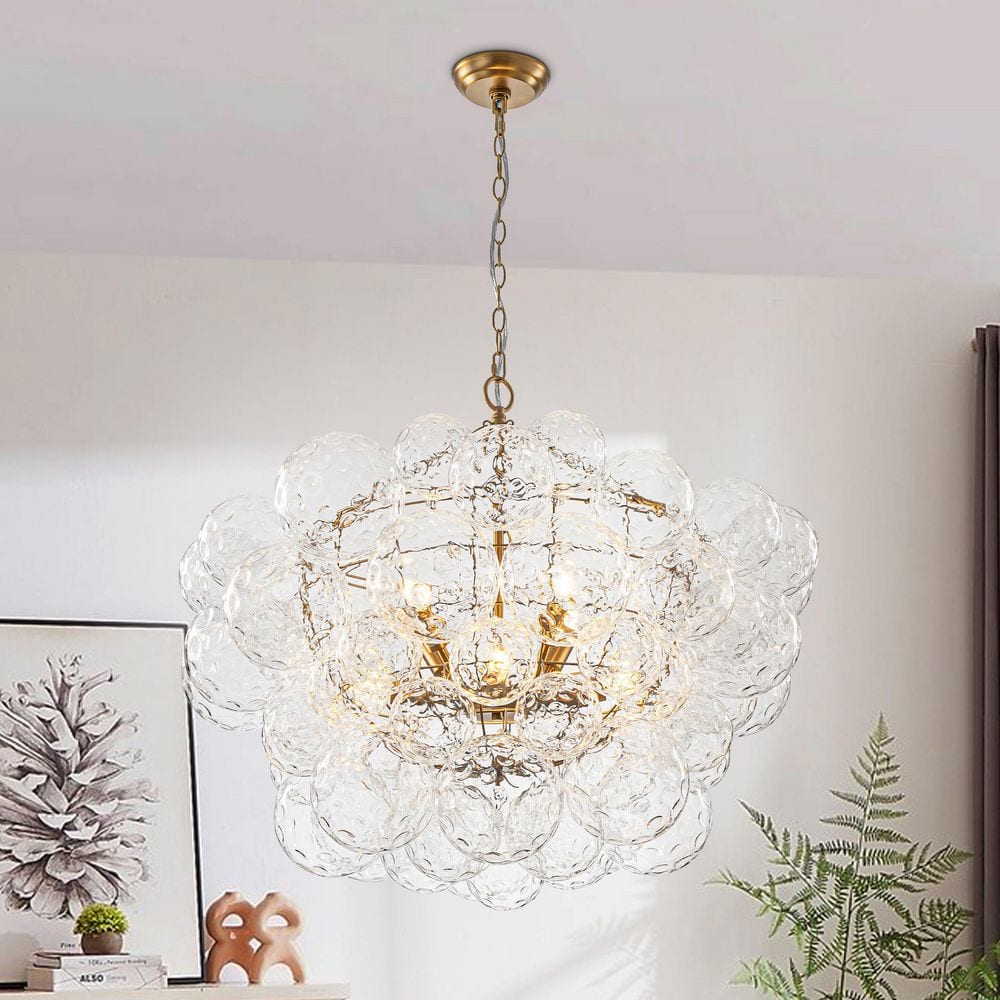 Neuvy 8-Light 32.7 in.W Brushed Brass Bubble Glass Cluster Chandelier with Hammered Glass for Living Room or Dining Area price history on PriceWatchPro