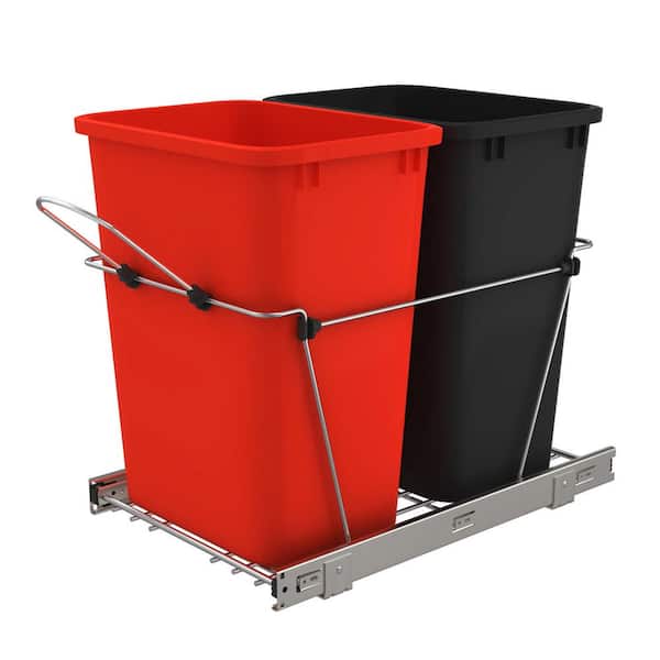 Rev-A-Shelf Red/Black Double Pull Out Trash Can 35 qt. for Kitchen