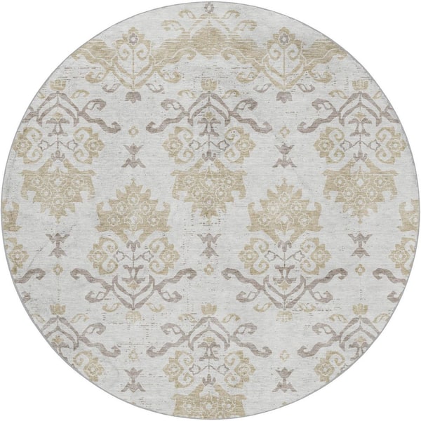 Dream Shag Premium Machine Washable Abstract ADS759 Ivory 8 ft. x 8 ft. Round Rug