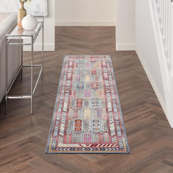 Vintage Kashan Grey/Multi 2 ft. x 6 ft. Bordered Traditional Kitchen Runner Area Rug