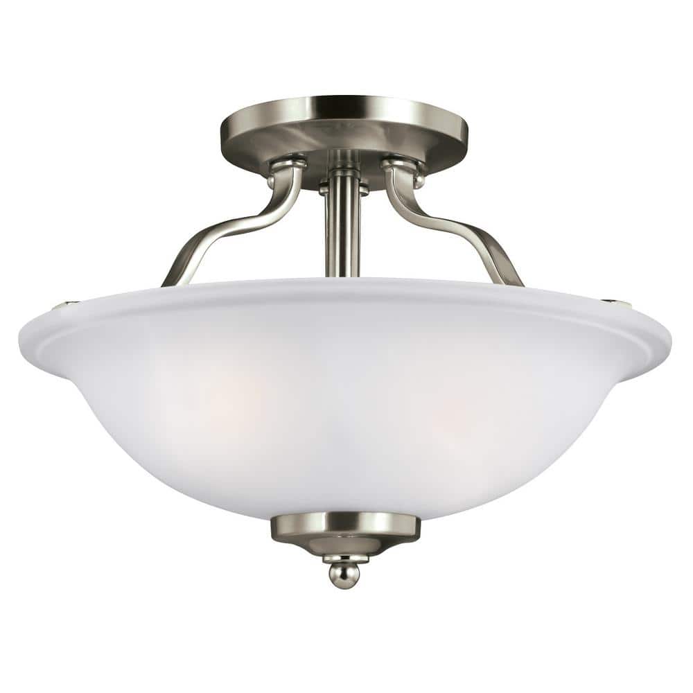 Brushed Nickel 13" Satin Etched Glass Semi-Flush Mount Light