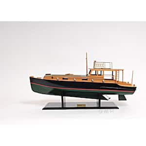 Wood Hand Painted Fishing Boat Decorative Sculpture