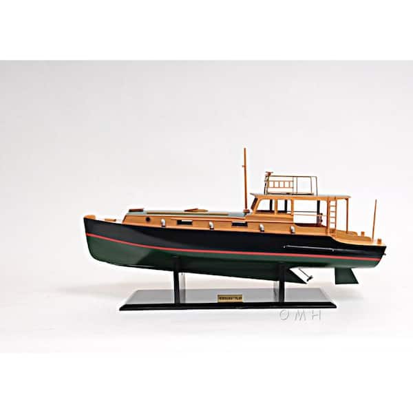 Wood Hand Painted Fishing Boat Decorative Sculpture