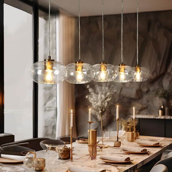Chrysaorican 5-Light Plating Brass Island Chandelier with Iridescent Glass Globes and No Bulb Included