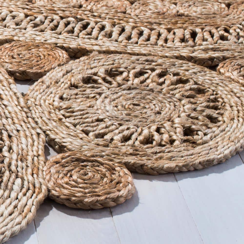 Handmade Natural Jute Round Non-Slip Area Rug, 8'
