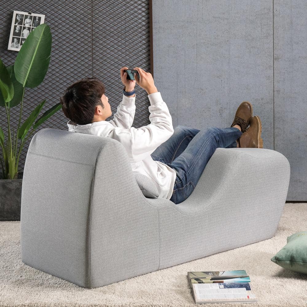 Light Grey Zero Gravity Foam Chaise Lounger with Lumbar Pillow