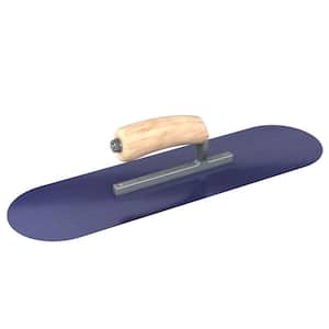 20 in. x 5 in. Blue Steel Round End Pool Trowel with Wood Handle and Short Shank