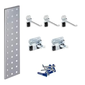 Silver Tool Pegboard Kit with (1) 18 in. x 4.5 in. Steel Square Hole Pegboard and 5-Piece LocHook Assortment