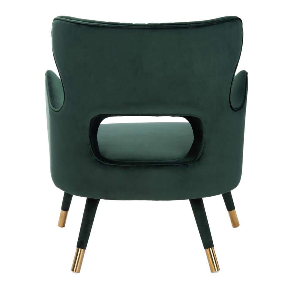 Transitional Forest Green Velvet Wingback Accent Chair with Gold Accents