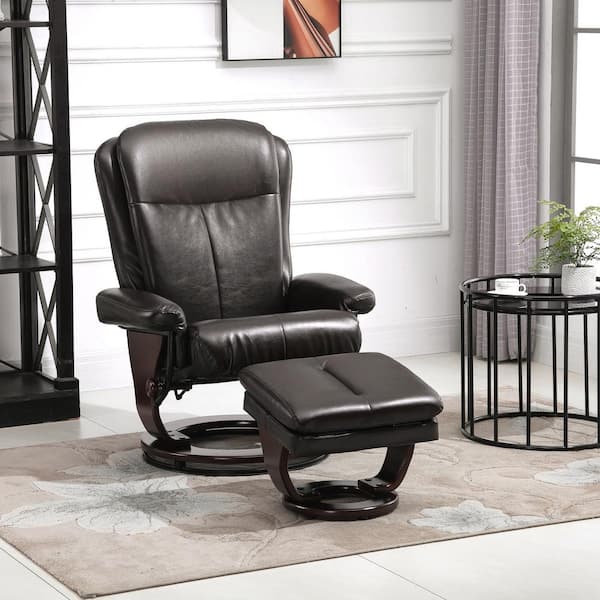 Pu Leather Recliner Ottoman Set, Dark Brown Leather Reclining Armchair With Ottoman