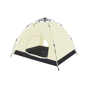 4-Person Waterproof Polyester Camping Dome Tent, Portable Backpack Tent in Beige