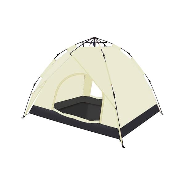 Kahomvis 4-Person Waterproof Polyester Camping Dome Tent, Portable Backpack Tent in Beige