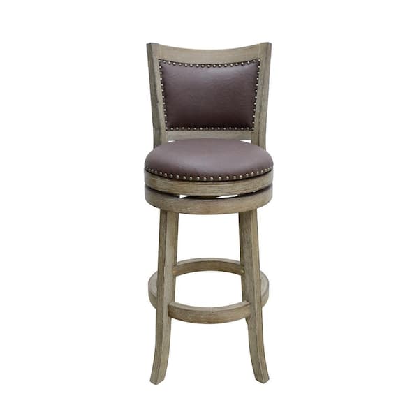 Boraam Cantabria 43.5 in. H Weathered-White Wire-Brush and Dark Mocha Swivel Wood Bar Stool