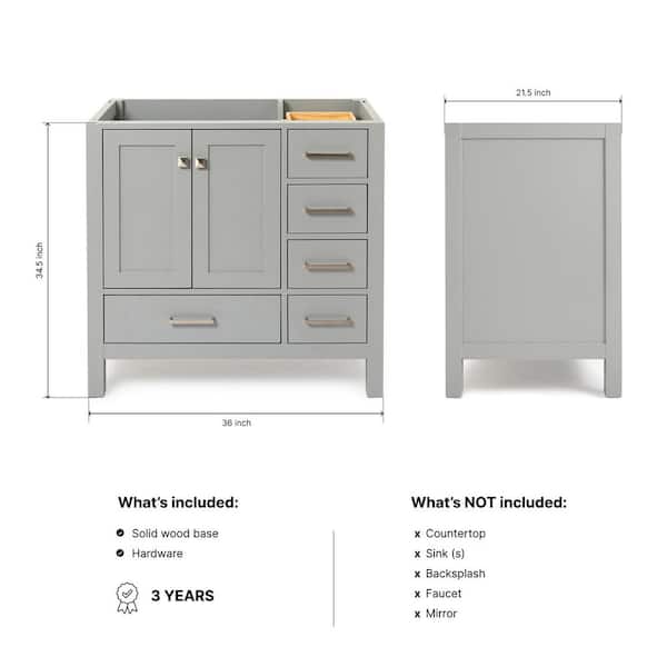 Cambridge 36 in. W x 21.5 in. D x 34.5 in. H Freestanding Bath Vanity Cabinet Only in Grey