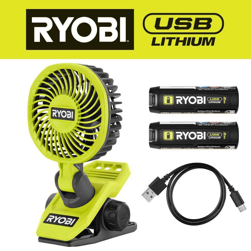 RYOBI USB Lithium Clamp Fan Kit with USB Lithium 2.0 Ah Lithium Rechargeable Battery FVF51K FVB02 The Home Depot